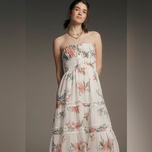 Anthropologie The Somerset Strapless Chiffon Midi Dress
